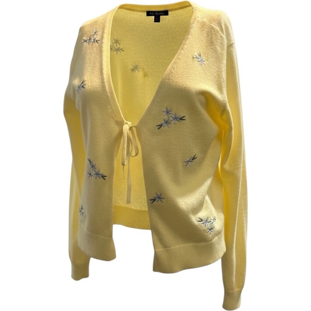 Olive + Oak Cardigan Yellow Floral Embroidered Tie Front Size M Cottagecore